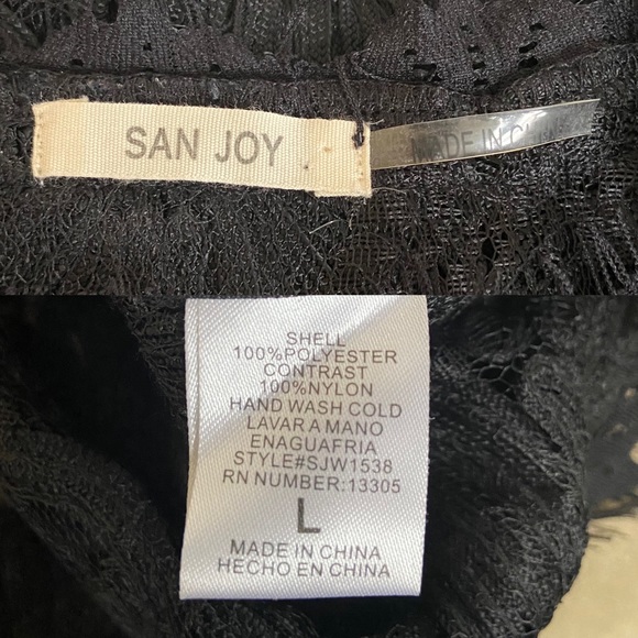 Sam Joy Black Sheer Crop Top with Floral Pattern over Mesh Design Size Large - Picture 8 of 8